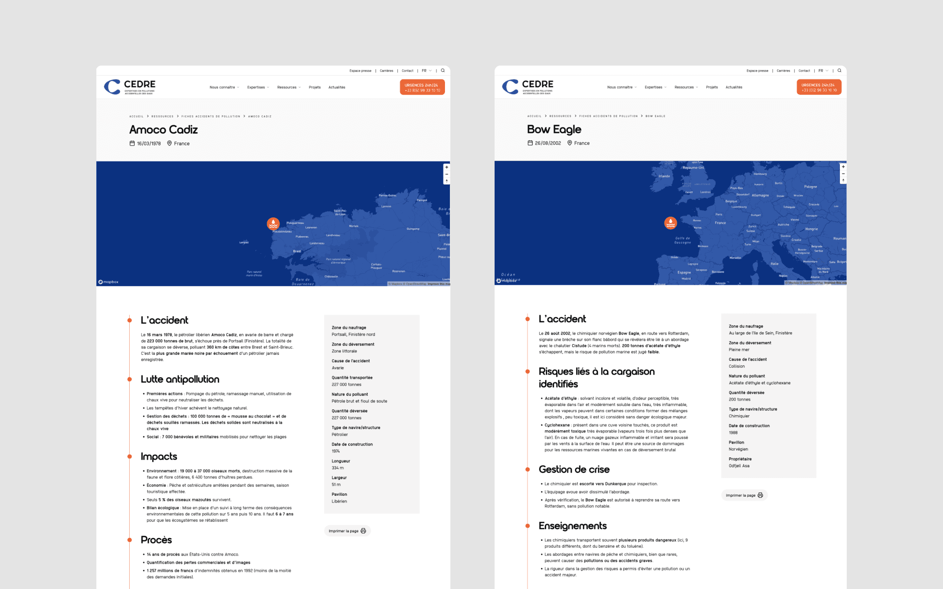 The pollution incident records: the information hierarchy and the move from map to detail.